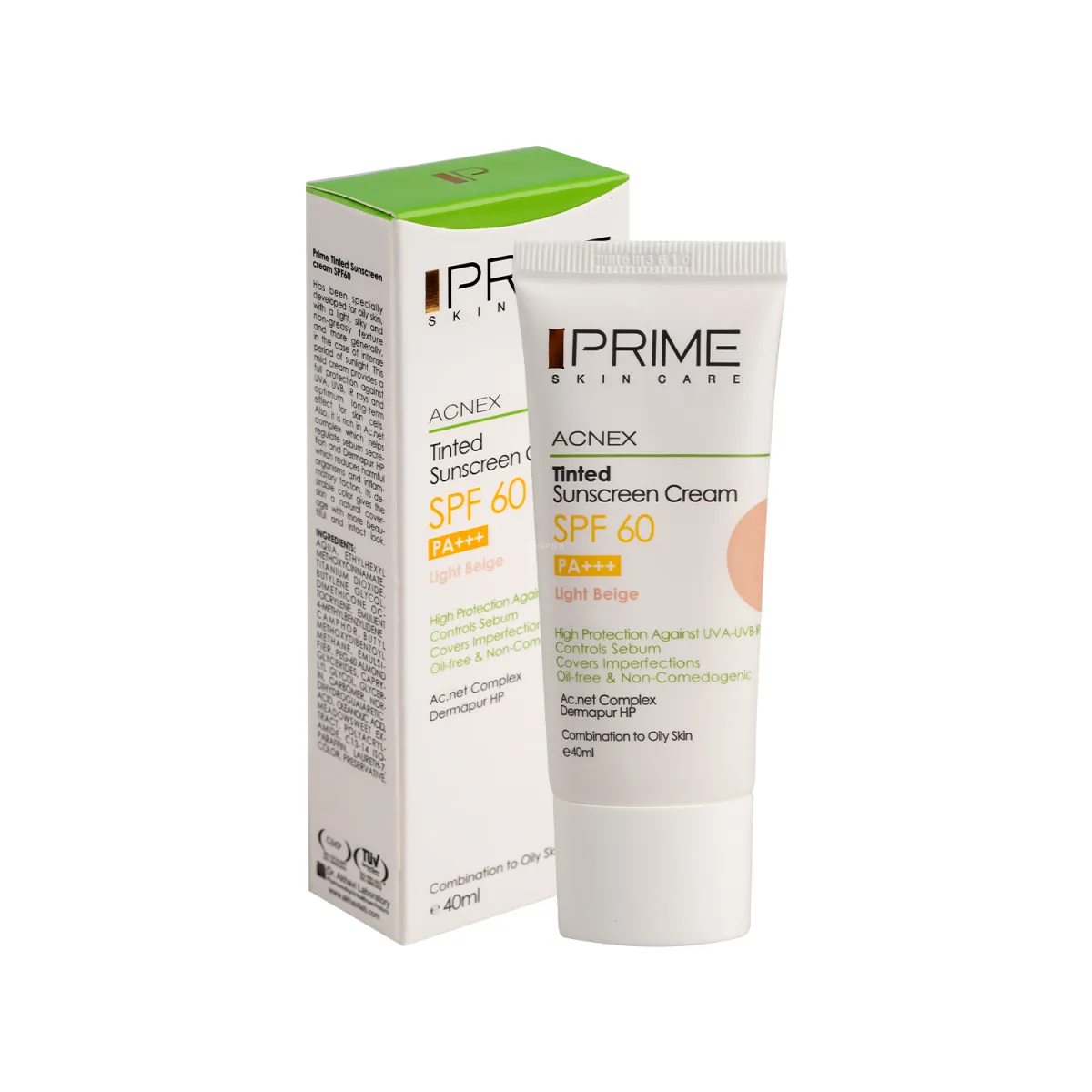 کرم ضد آفتاب SPF60 پرایم رنگ بژ روشن مناسب پوست مختلط تا چرب