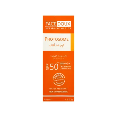 کرم ضد آفتاب SPF50 فیس دوکس بدون رنگ مناسب پوست چرب