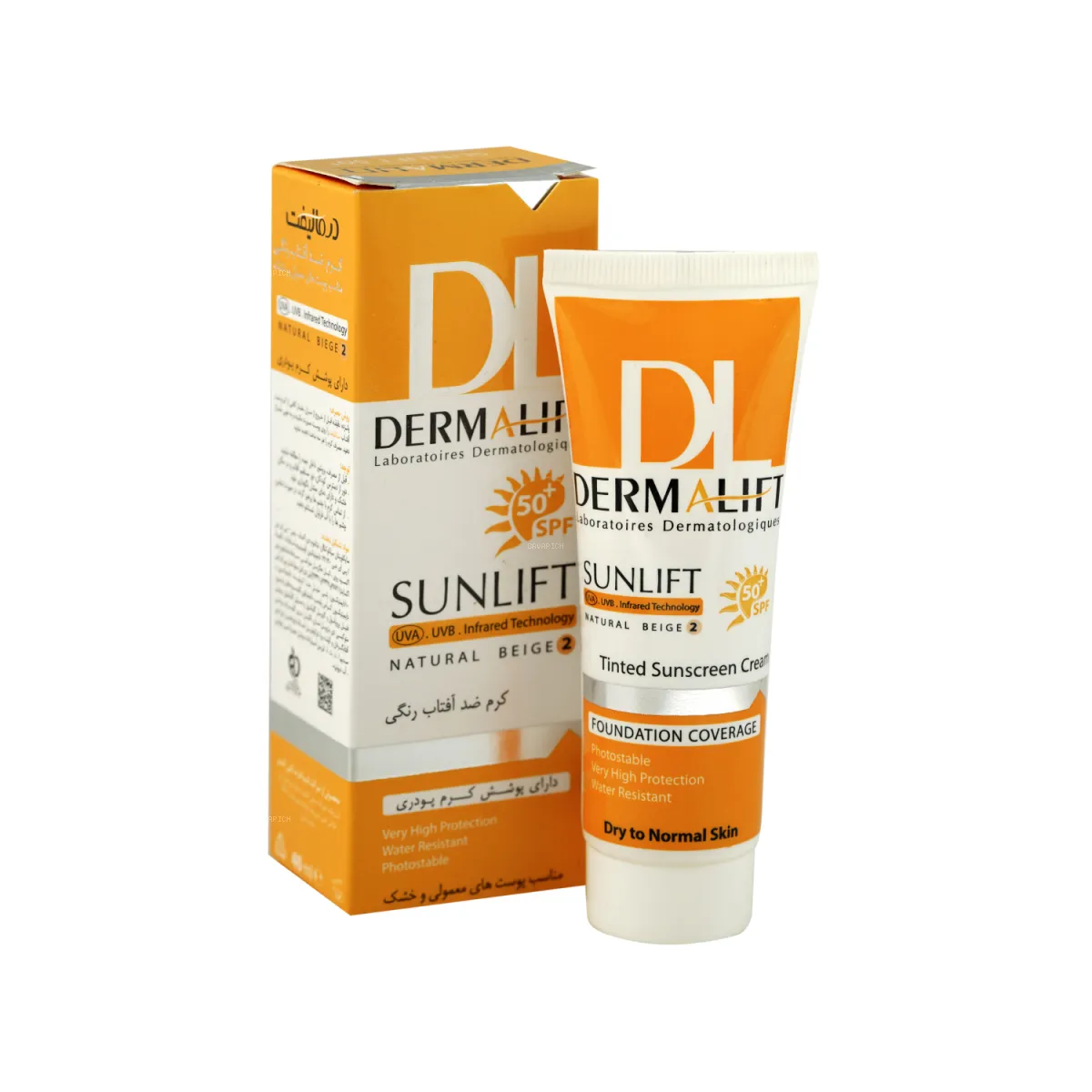 کرم ضد آفتاب SPF50 درمالیفت رنگ بژ طبیعی مناسب پوست معمولی تا خشک