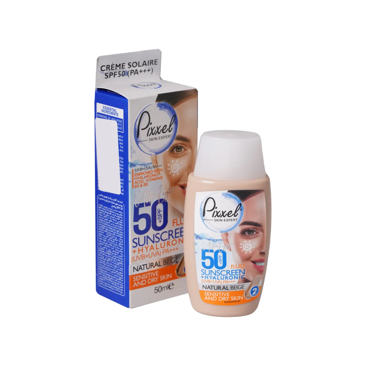 فلوئید ضد آفتاب SPF50 پیکسل رنگ بژ طبیعی مناسب پوست خشک و حساس