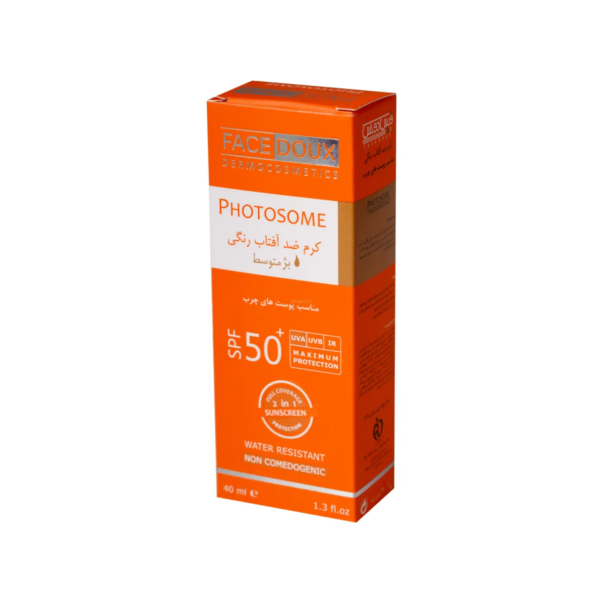 کرم ضد آفتاب SPF50 فیس دوکس رنگ بژ متوسط مناسب پوست چرب