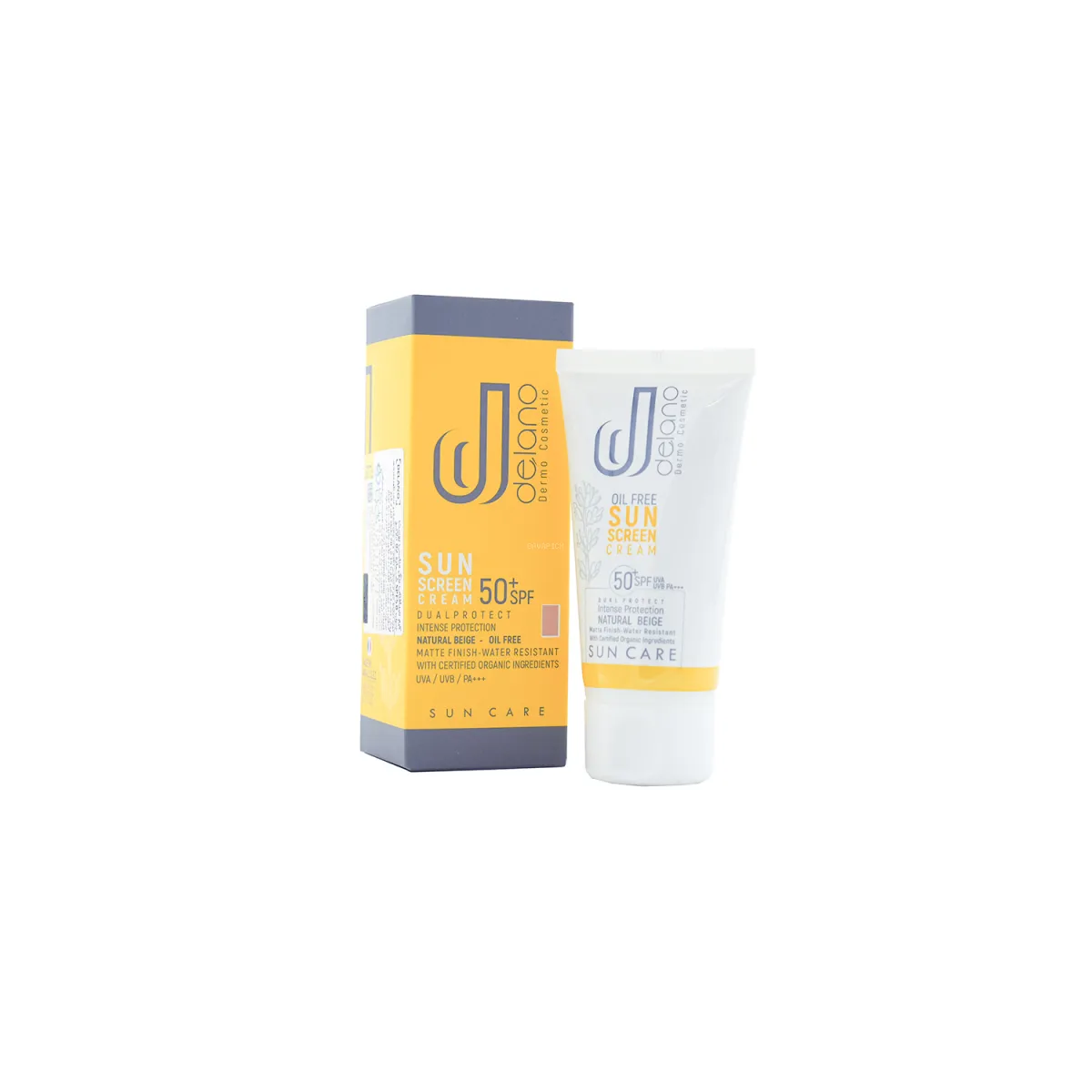 کرم ضد آفتاب SPF50 دلانو رنگ بژ طبیعی مناسب پوست چرب