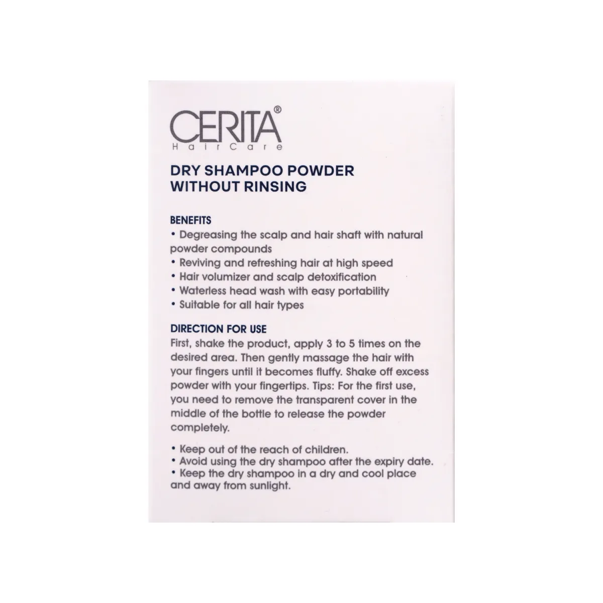 شامپو خشک پودری سریتا مناسب موی خشک بدون نیاز به آبکشی