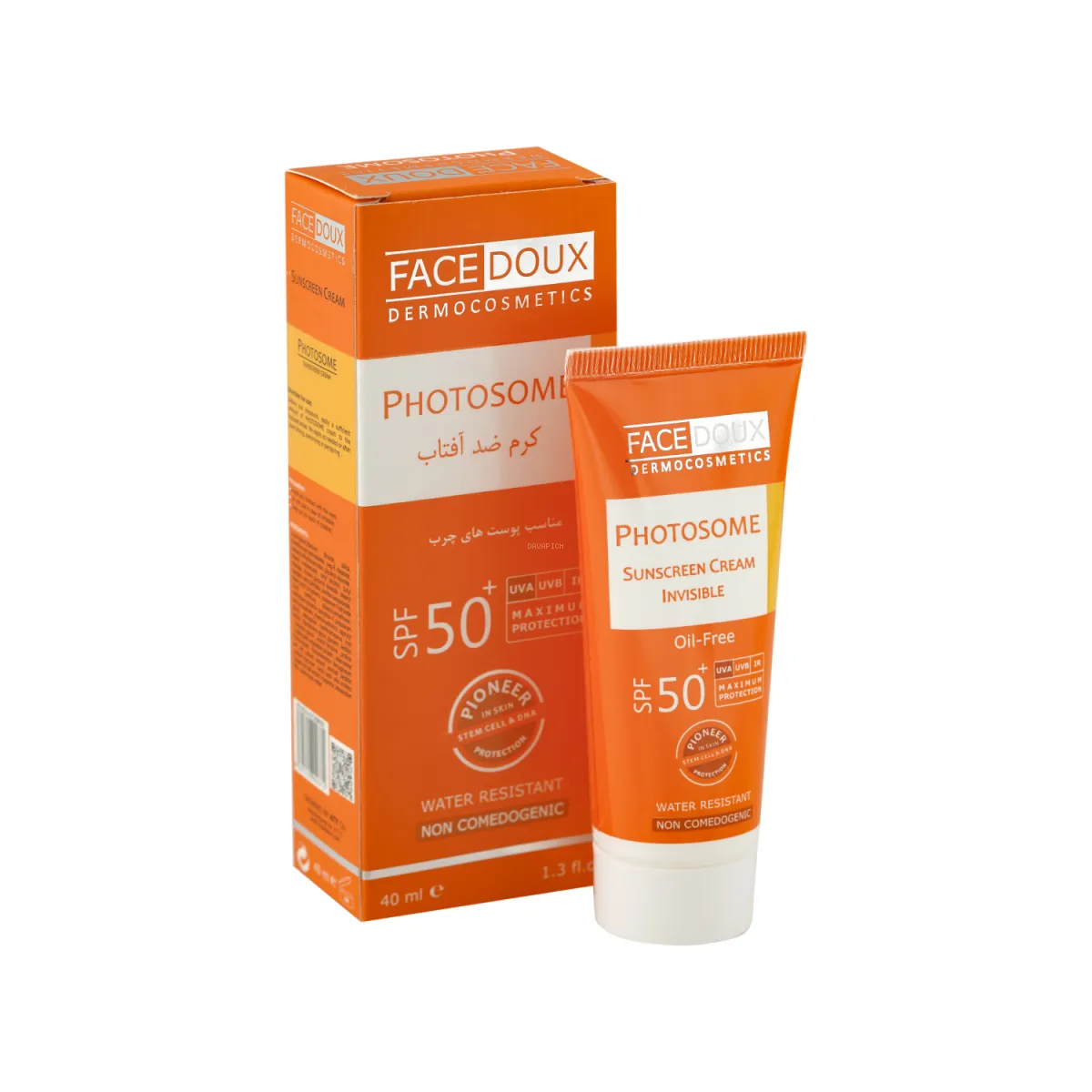 کرم ضد آفتاب SPF50 فیس دوکس بدون رنگ مناسب پوست چرب