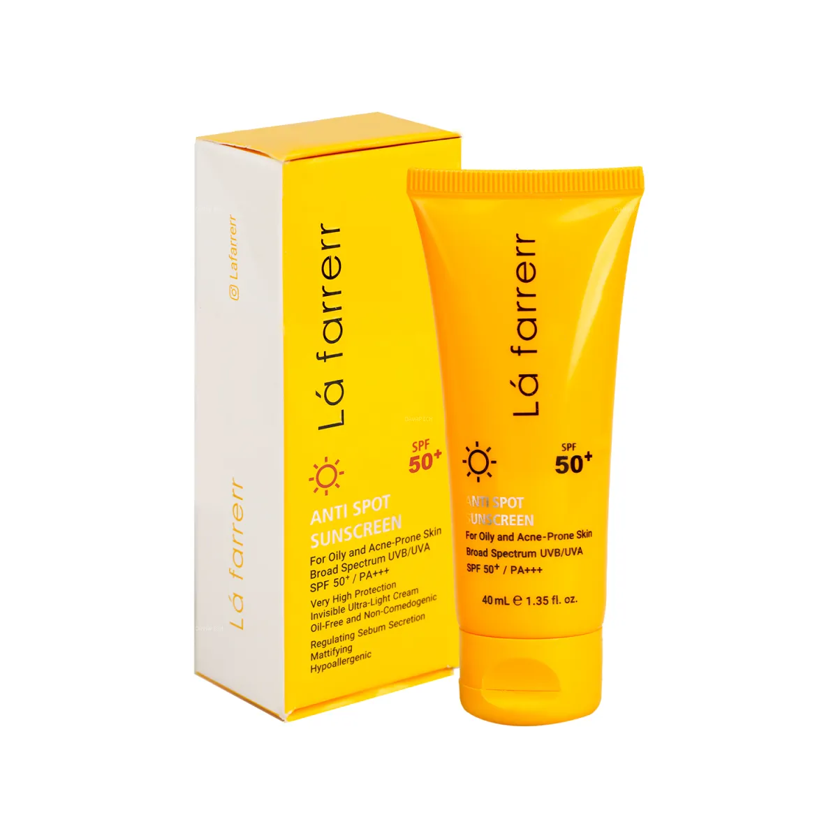 کرم ضد آفتاب SPF50 لافارر بدون رنگ مناسب پوست چرب و آکنه دار