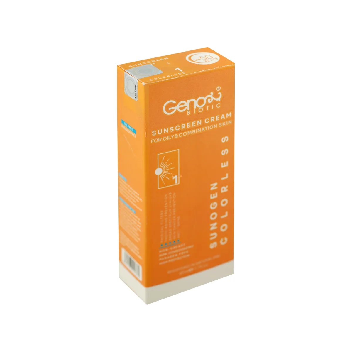 کرم ضد آفتاب SPF50 ژنوبایوتیک بدون رنگ مناسب پوست چرب و مختلط