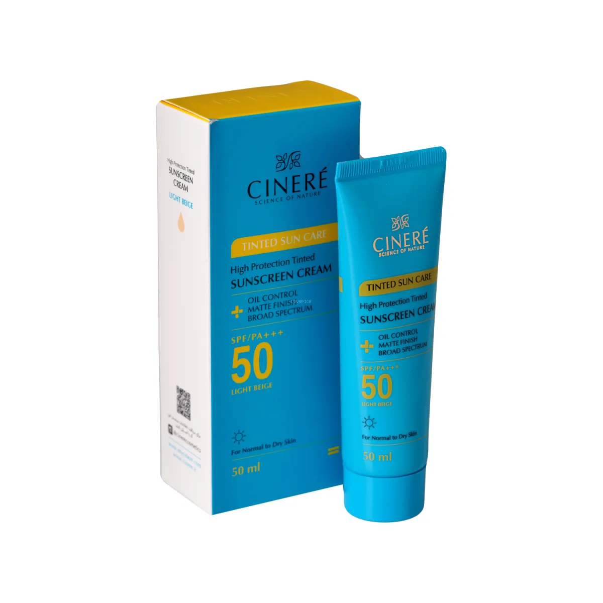 کرم ضد آفتاب SPF50 سینره رنگی مناسب پوست معمولی تا خشک