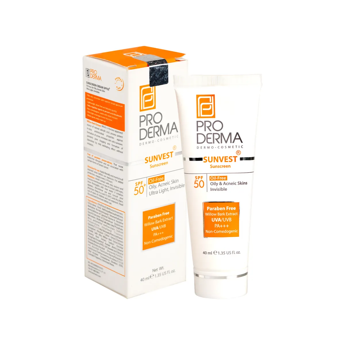 کرم ضد آفتاب SPF50 پرودرما بدون رنگ مناسب پوست چرب و آکنه دار