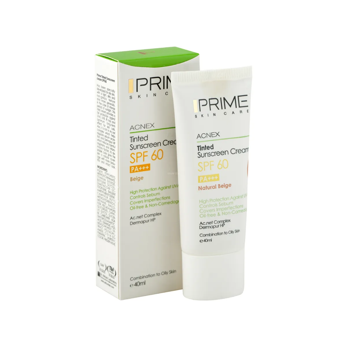 کرم ضد آفتاب SPF60 پرایم مدل Acnex رنگ بژ مناسب پوست مختلط تا چرب