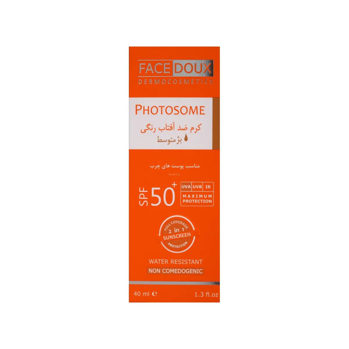 کرم ضد آفتاب SPF50 فیس دوکس رنگ بژ متوسط مناسب پوست چرب
