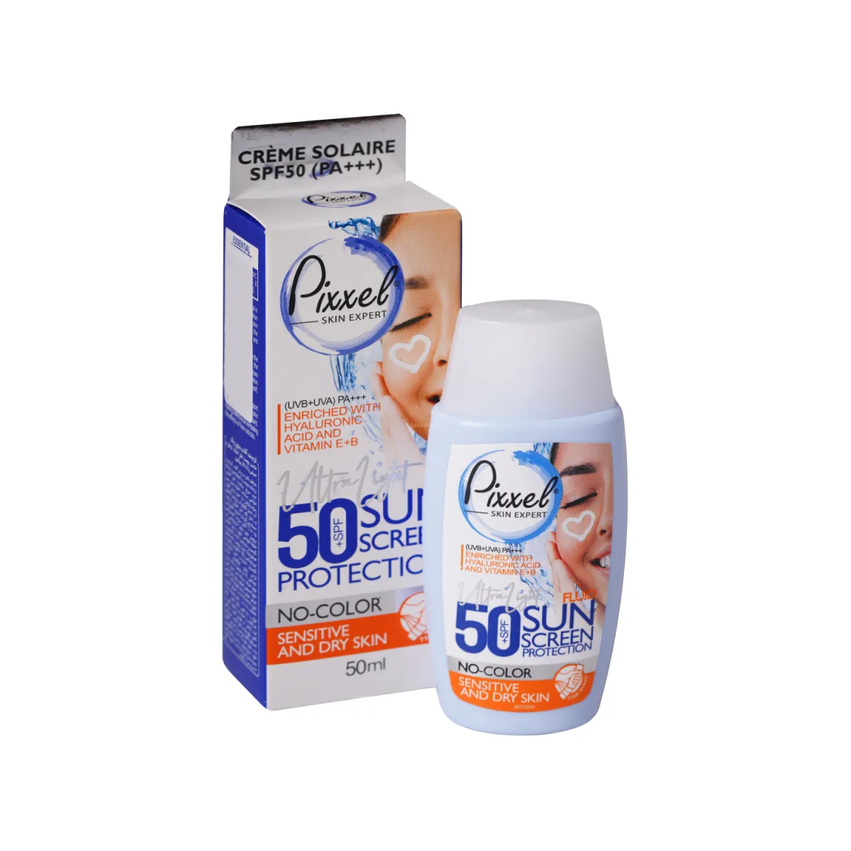 کرم ضد آفتاب SPF50 پیکسل بدون رنگ مناسب پوست خشک و حساس