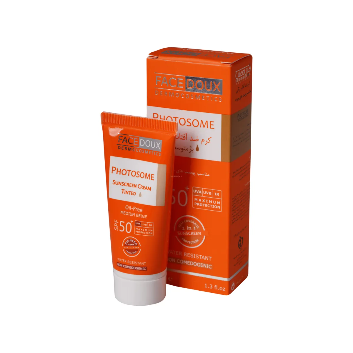 کرم ضد آفتاب SPF50 فیس دوکس رنگ بژ متوسط مناسب پوست چرب