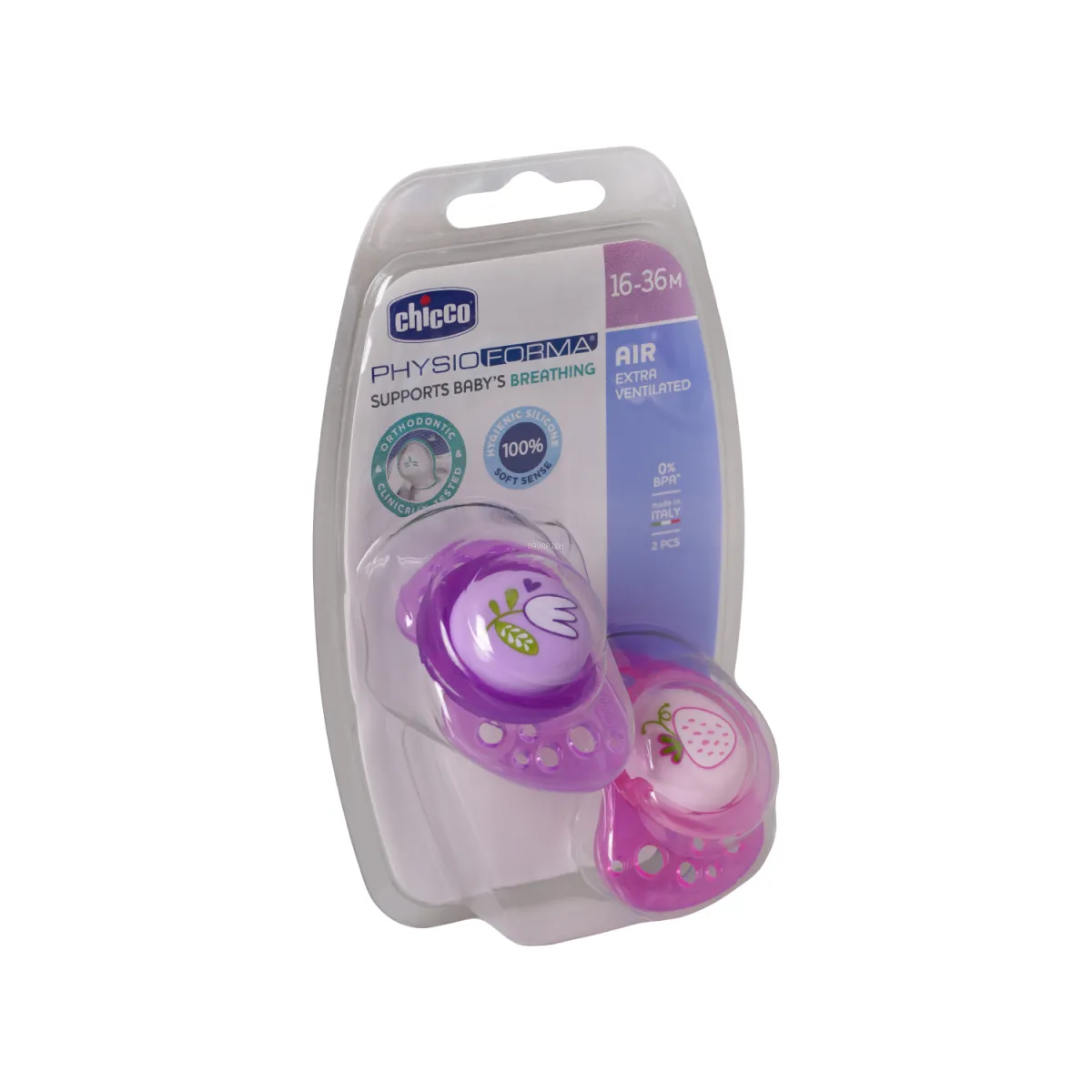 پستانک چیکو طرح گل و توت فرنگی مناسب ۳۶-۱۶ ماه