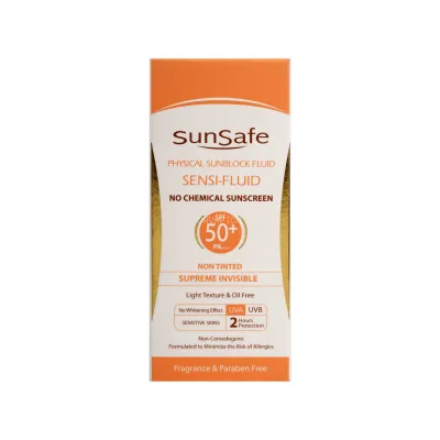 فلوئید ضد آفتاب SPF50 سان سیف مدل Physical بدون رنگ مناسب پوست حساس