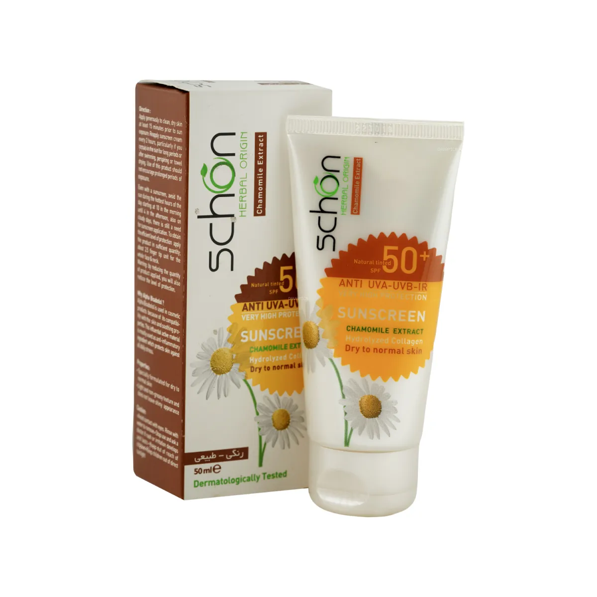 کرم ضد آفتاب SPF50 گیاهی شون رنگ طبیعی مناسب پوست خشک تا معمولی