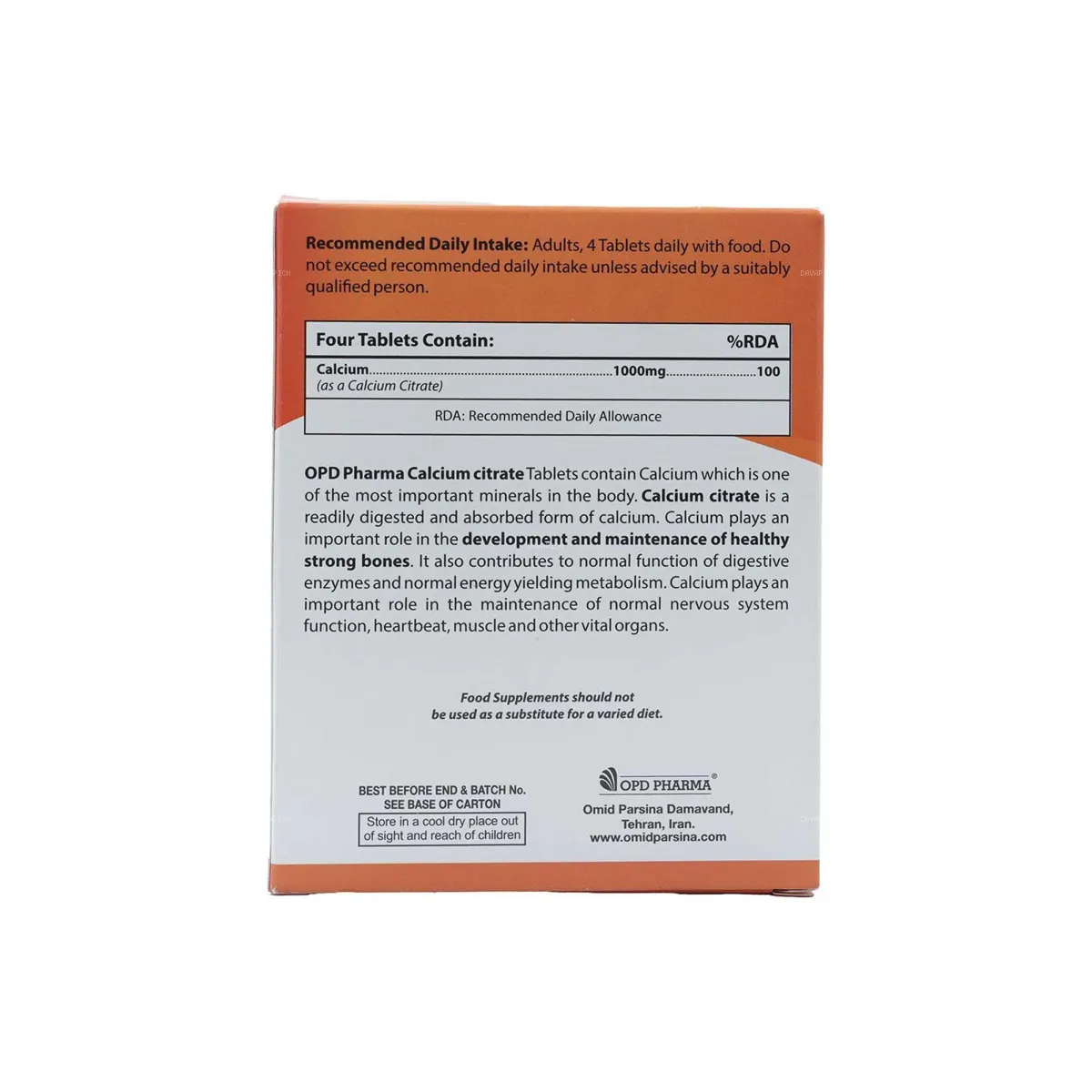 قرص کلسیم سیترات او پی دی فارما 1000 میلی گرم