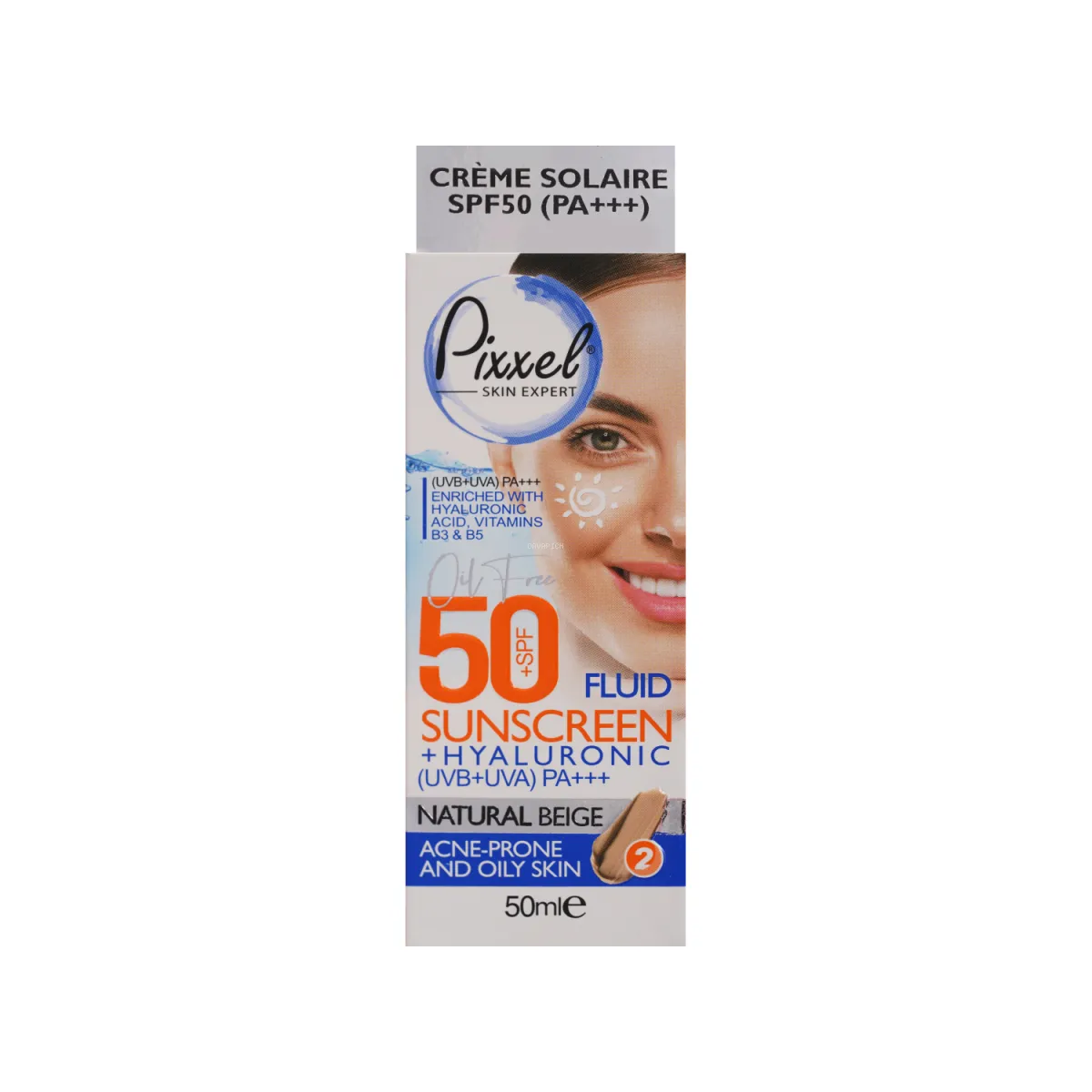 فلوئید ضد آفتاب SPF50 پیکسل رنگ بژ طبیعی مناسب پوست چرب و آکنه‌ دار