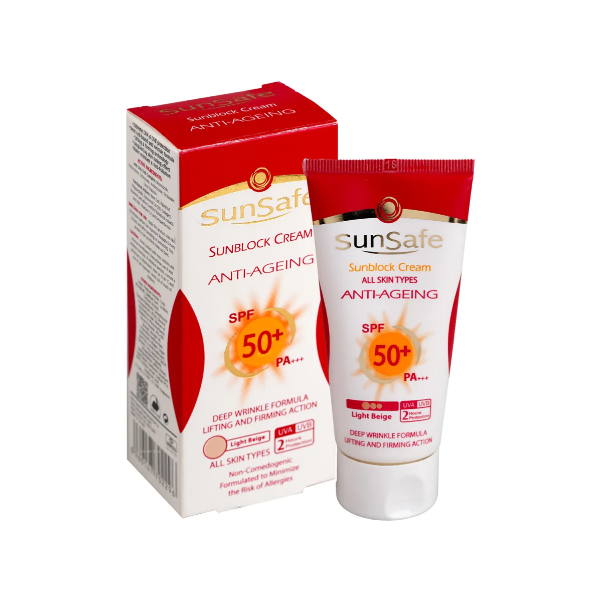 کرم ضد آفتاب SPF50 سان سیف رنگ بژ روشن مناسب انواع پوست